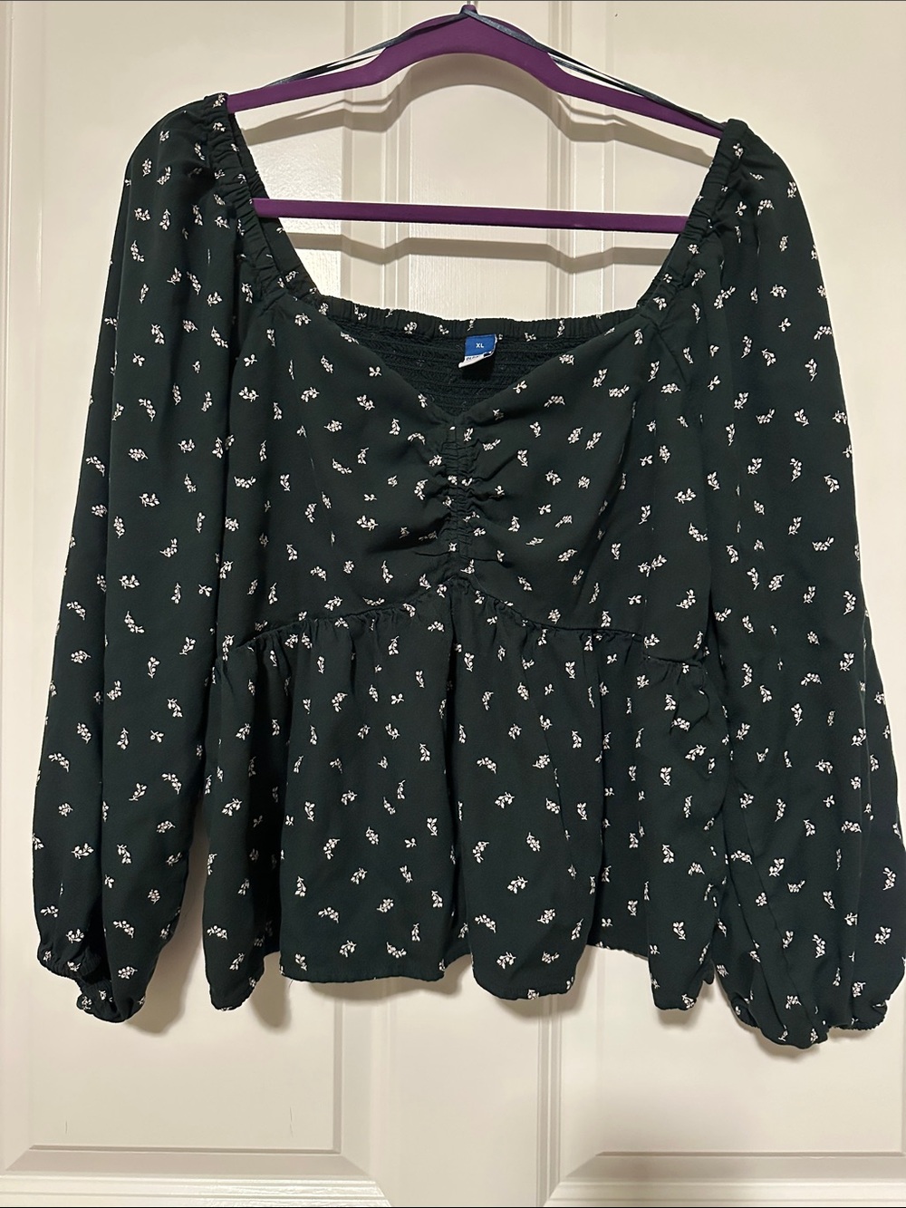 Old Navy Dark Green Floral Peplum Blouse XL